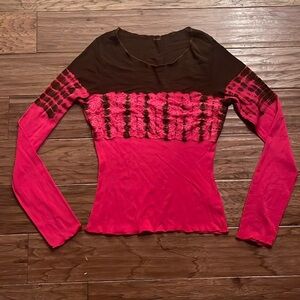 Kate Landry Fuchsia and Brown Tie Dyed Long Sleeve Shirt Size L